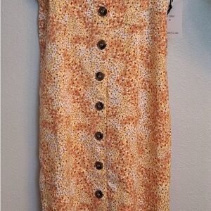 Japna Yellow & Orange Speckled Midi Dress with Front Buttons
